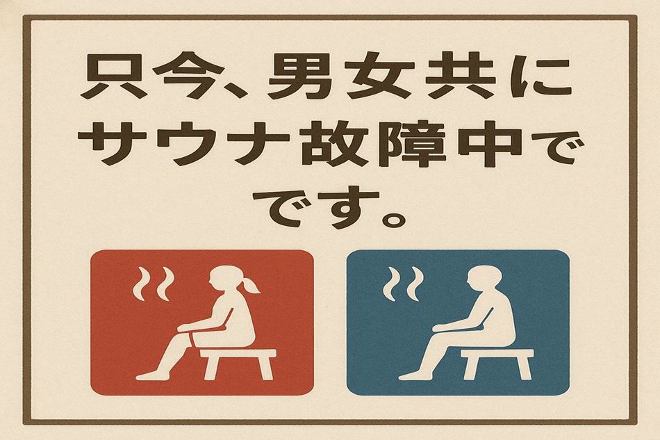 12/15（月）現在、大変申し訳ございません「男女共にサウナ故障中」です。