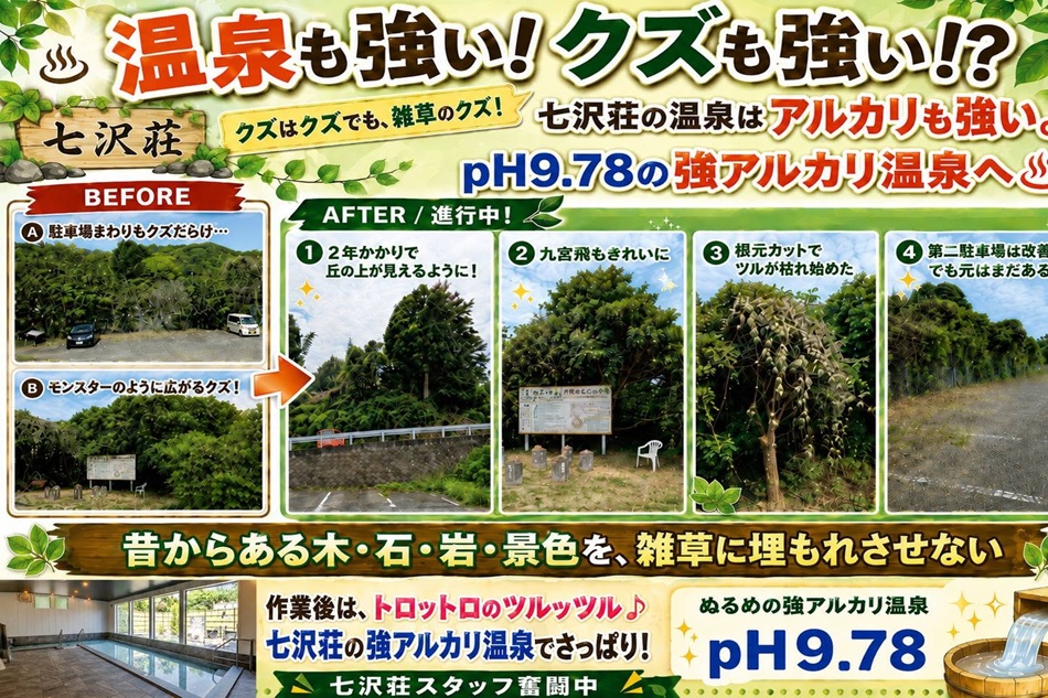 温泉も強い！クズも強い！？七沢荘スタッフ、雑草のクズと奮闘編！